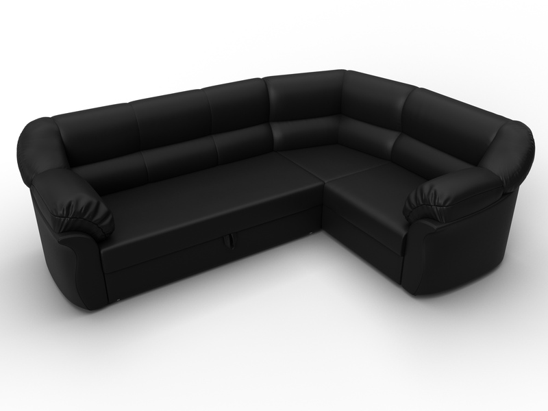 Диван угловой Карнелла правый угол, Экокожа, Черный