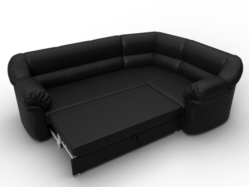 Диван угловой Карнелла правый угол, Экокожа, Черный