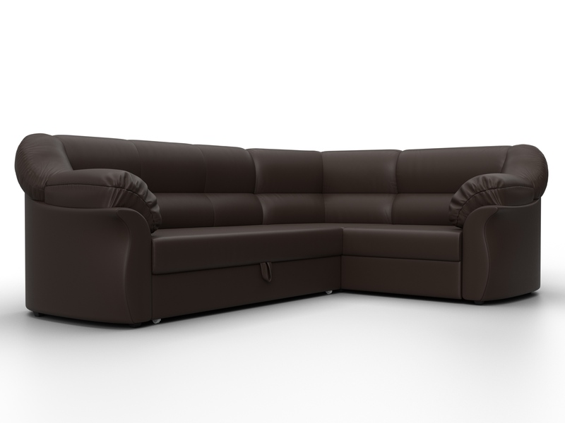 Диван угловой Карнелла правый угол, Экокожа, Коричневый