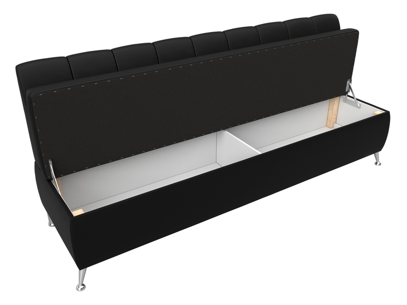 Диван кухонный прямой Кантри, Экокожа, Черный