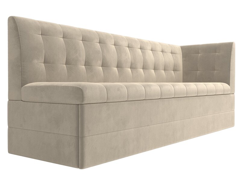 Диван кухонный прямой Бриз с углом справа, Микровельвет, Бежевый