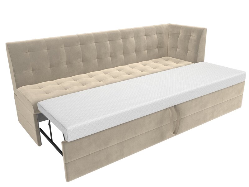 Диван кухонный прямой Бриз с углом справа, Микровельвет, Бежевый