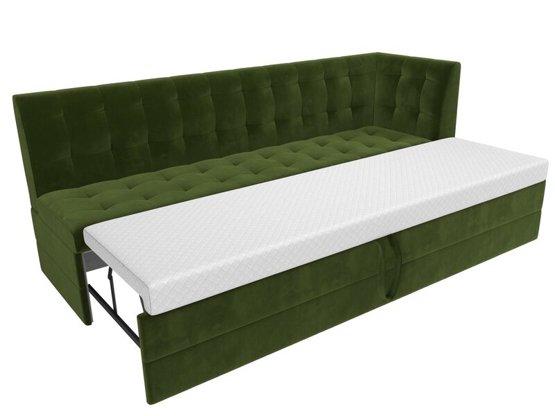 Диван кухонный прямой Бриз с углом справа, Микровельвет, Зеленый