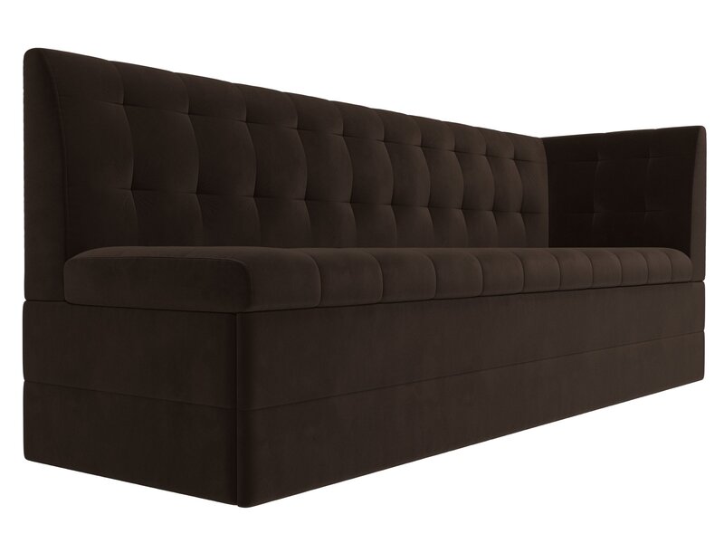 Диван кухонный прямой Бриз с углом справа, Микровельвет, Коричневый