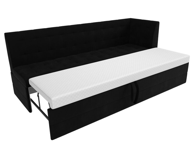 Диван кухонный прямой Бриз с углом справа, Микровельвет, Черный