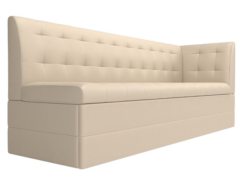 Диван кухонный прямой Бриз с углом справа, Экокожа, Бежевый