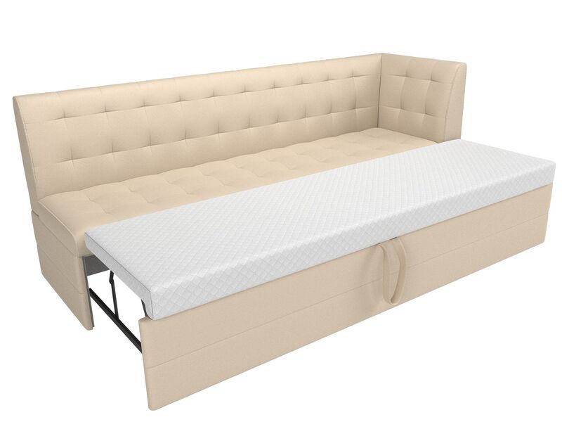 Диван кухонный прямой Бриз с углом справа, Экокожа, Бежевый