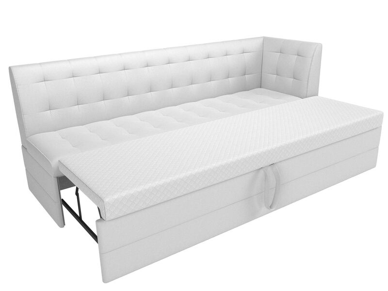 Диван кухонный прямой Бриз с углом справа, Экокожа, Белый