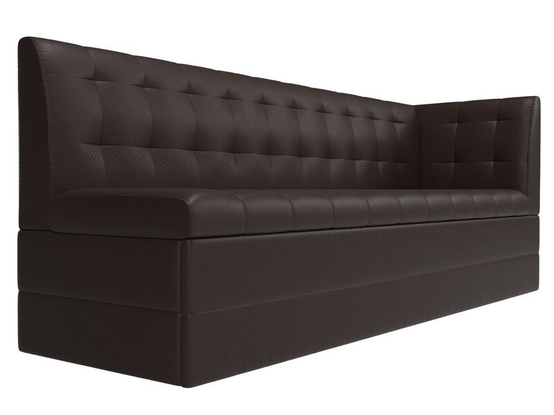 Диван кухонный прямой Бриз с углом справа, Экокожа, Коричневый