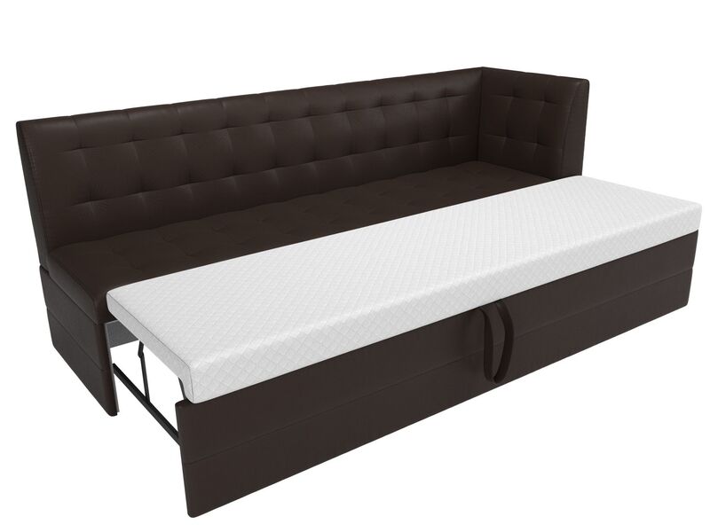 Диван кухонный прямой Бриз с углом справа, Экокожа, Коричневый