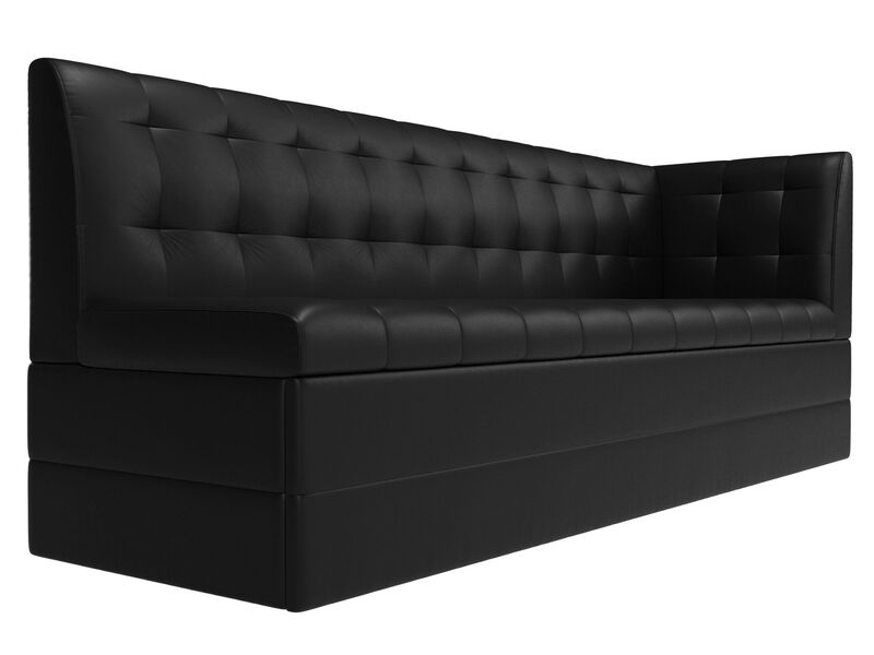 Диван кухонный прямой Бриз с углом справа, Экокожа, Черный