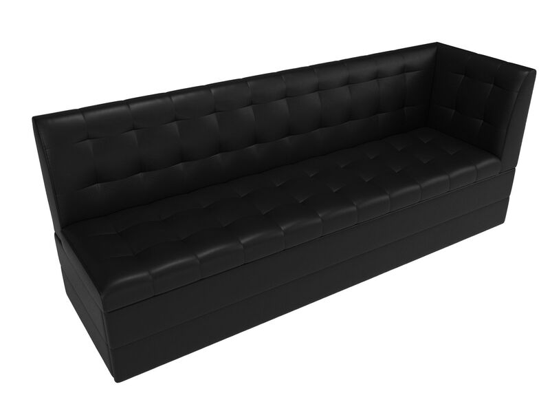 Диван кухонный прямой Бриз с углом справа, Экокожа, Черный