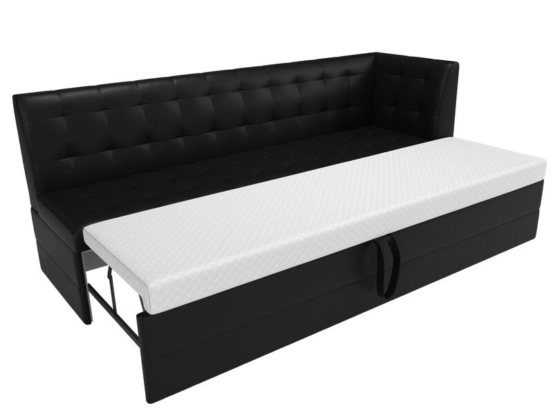 Диван кухонный прямой Бриз с углом справа, Экокожа, Черный