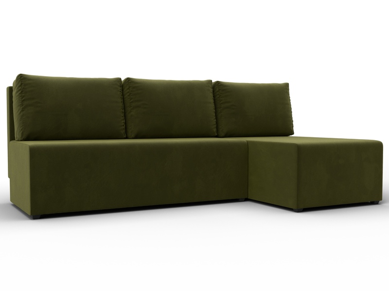 Диван угловой Поло правый угол, Микровельвет, Зеленый