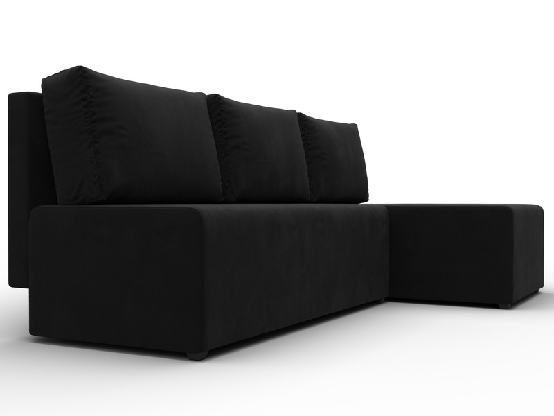 Диван угловой Поло правый угол, Микровельвет, Черный