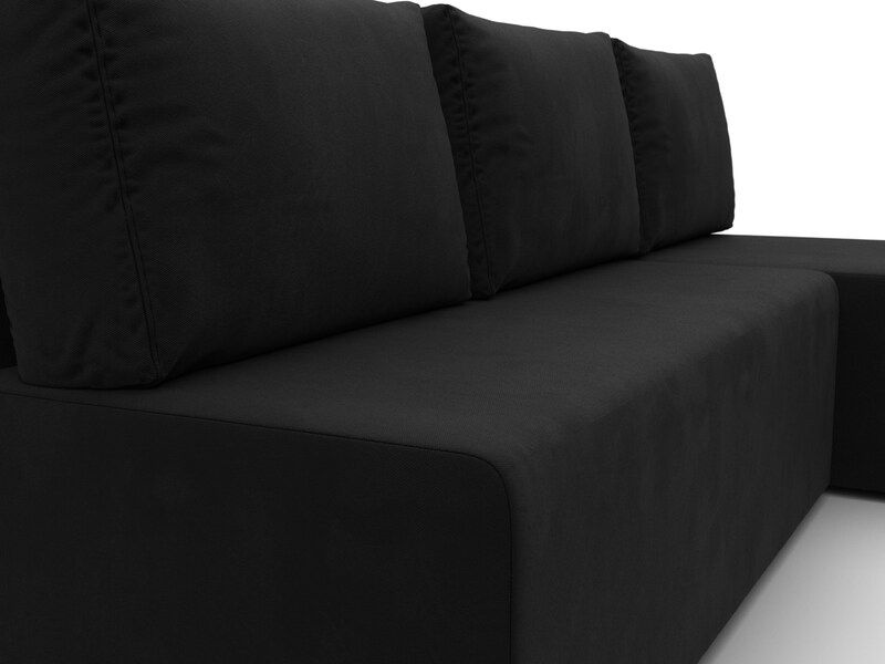 Диван угловой Поло правый угол, Микровельвет, Черный