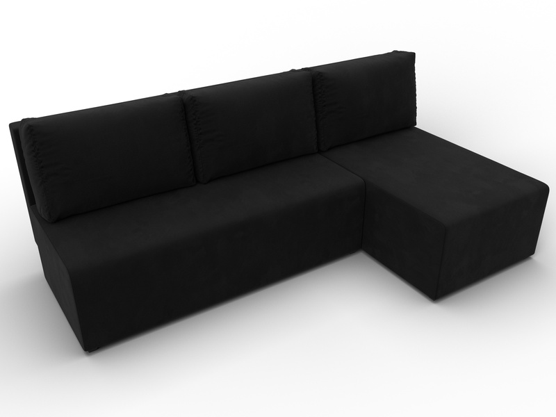 Диван угловой Поло правый угол, Микровельвет, Черный
