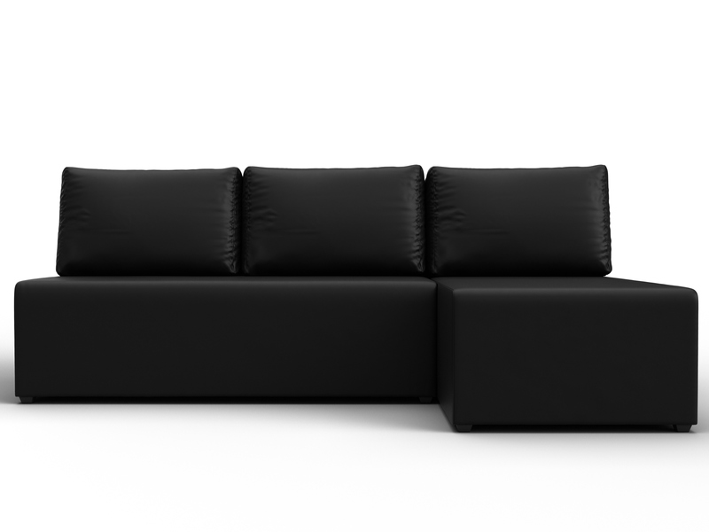 Диван угловой Поло правый угол, Экокожа, Черный