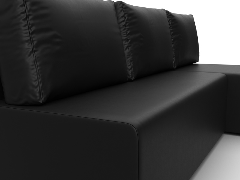 Диван угловой Поло правый угол, Экокожа, Черный