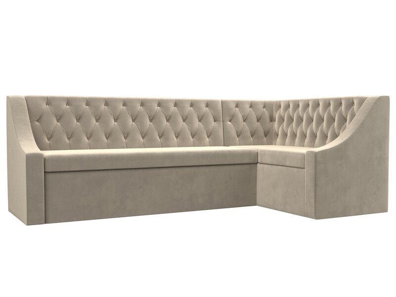 Диван кухонный угловой Мерлин правый угол, Микровельвет, Бежевый