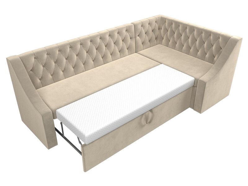 Диван кухонный угловой Мерлин правый угол, Микровельвет, Бежевый