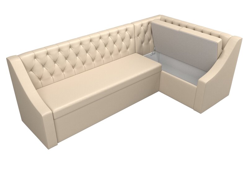 Диван кухонный угловой Мерлин правый угол, Экокожа, Бежевый