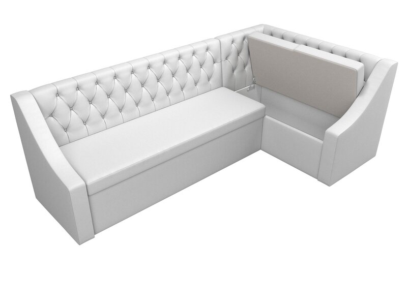 Диван кухонный угловой Мерлин правый угол, Экокожа, Белый