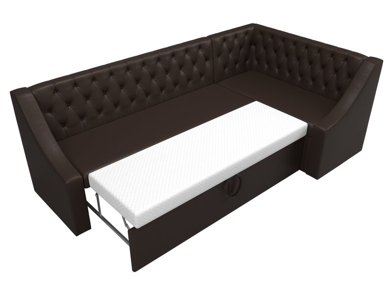 Диван кухонный угловой Мерлин правый угол, Экокожа, Коричневый