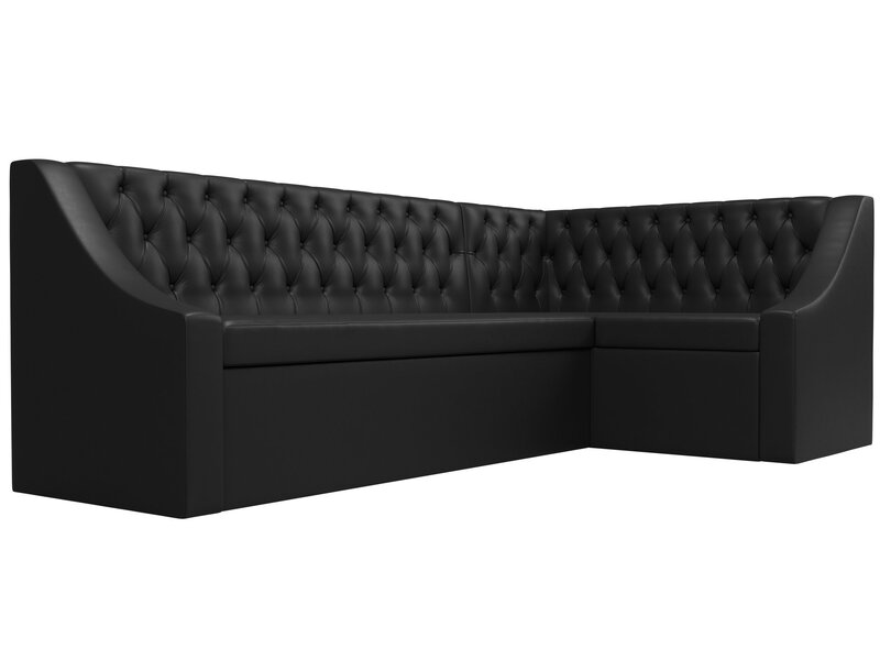 Диван кухонный угловой Мерлин правый угол, Экокожа, Черный