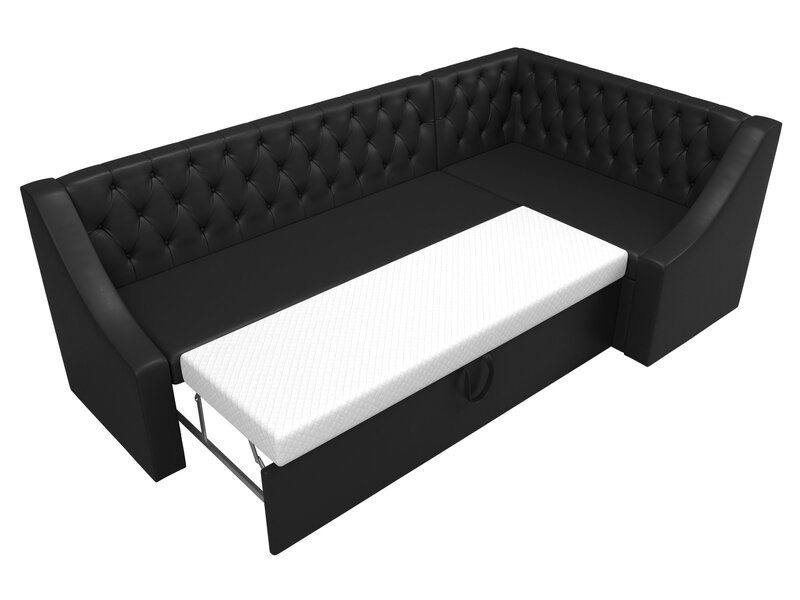 Диван кухонный угловой Мерлин правый угол, Экокожа, Черный