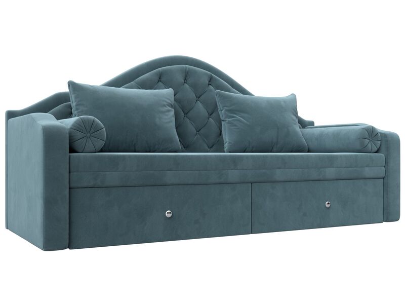 Диван детский прямой Сойер, Велюр, SEVEN 113 бирюзовый