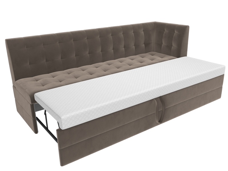 Диван кухонный прямой Бриз с углом справа, Велюр, SEVEN 727 коричневый