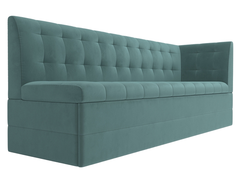 Диван кухонный прямой Бриз с углом справа, Велюр, SEVEN 113 бирюзовый