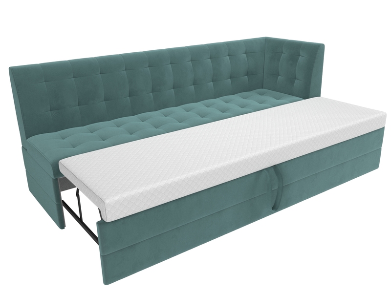 Диван кухонный прямой Бриз с углом справа, Велюр, SEVEN 113 бирюзовый