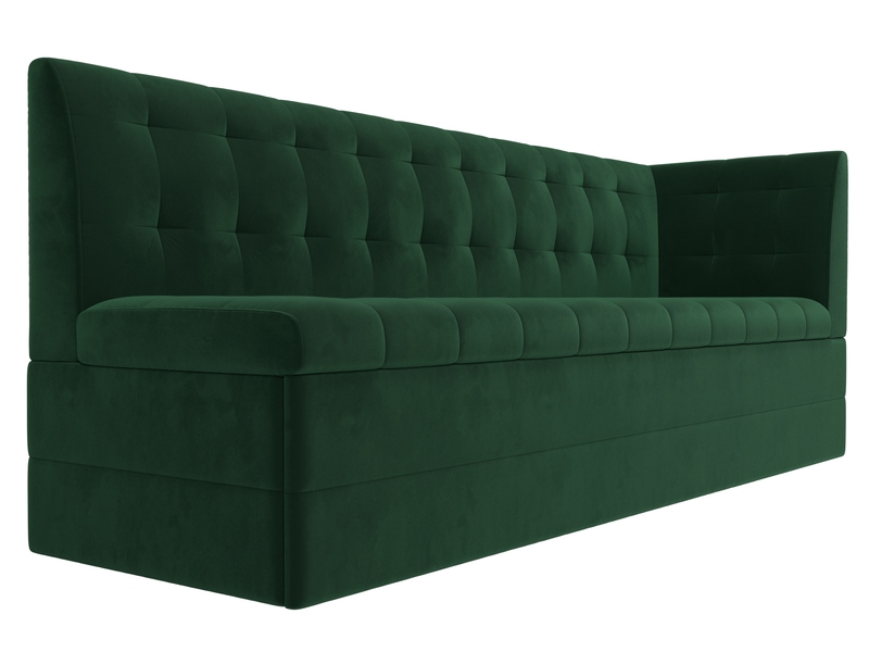 Диван кухонный прямой Бриз с углом справа, Велюр, SEVEN 626 зеленый