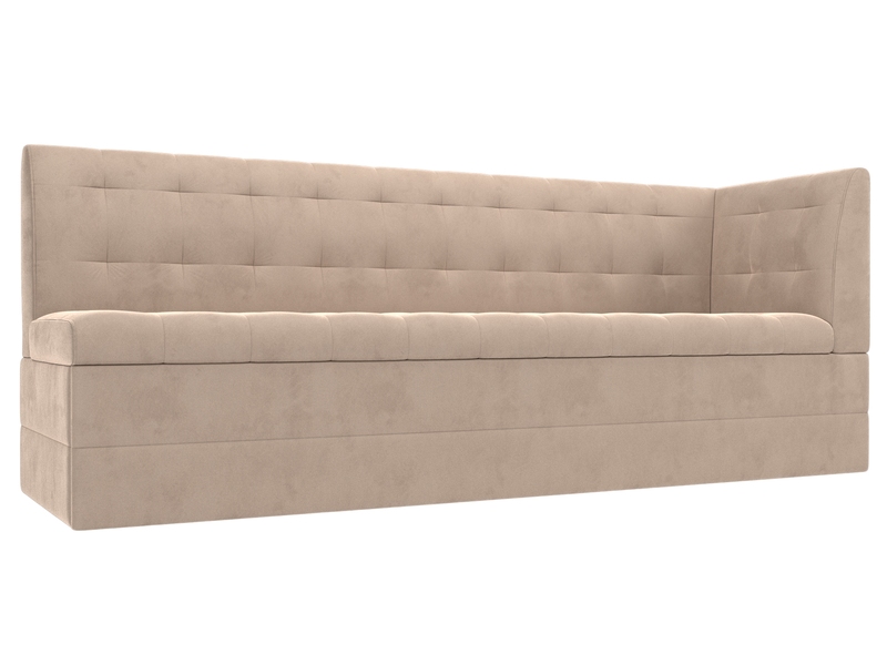 Диван кухонный прямой Бриз с углом справа, Велюр, SEVEN 729 бежевый