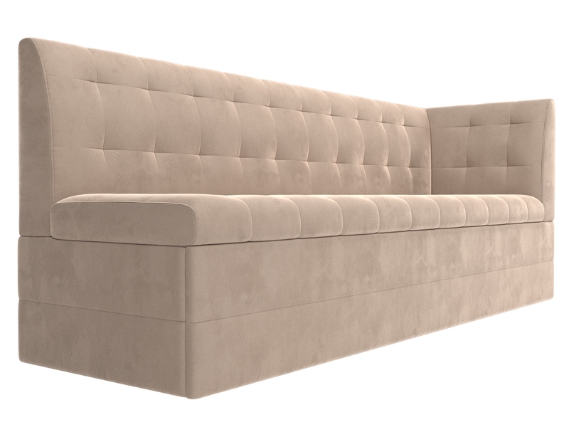 Диван кухонный прямой Бриз с углом справа, Велюр, SEVEN 729 бежевый