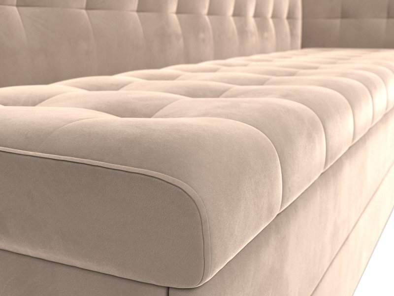 Диван кухонный прямой Бриз с углом справа, Велюр, SEVEN 729 бежевый