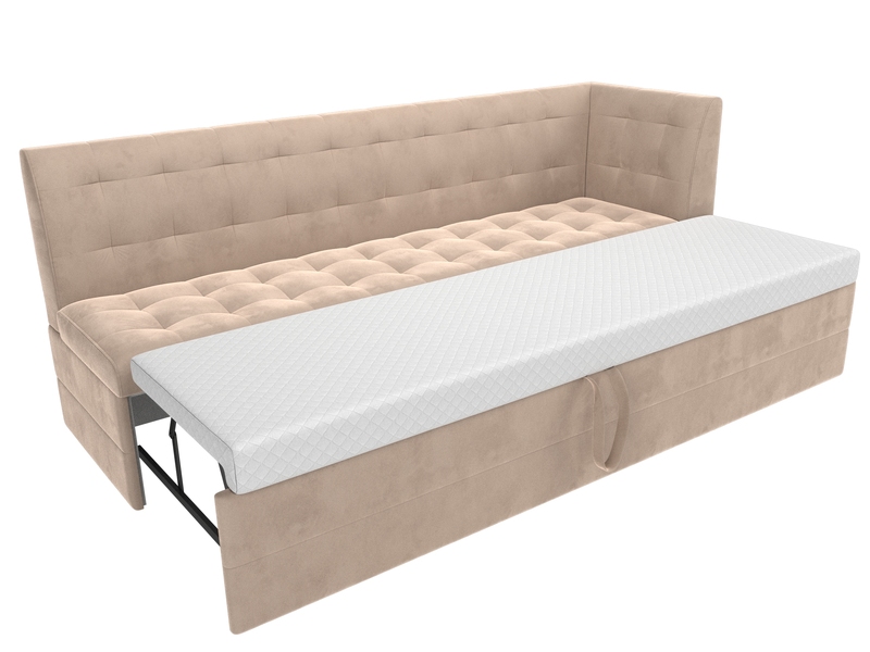 Диван кухонный прямой Бриз с углом справа, Велюр, SEVEN 729 бежевый