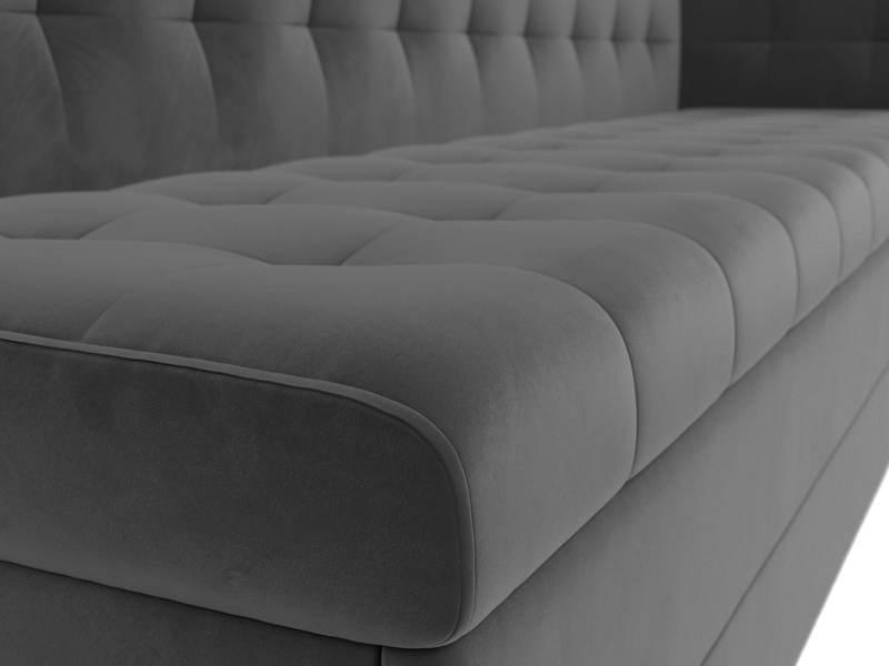 Диван кухонный прямой Бриз с углом справа, Велюр, SEVEN 17 серый