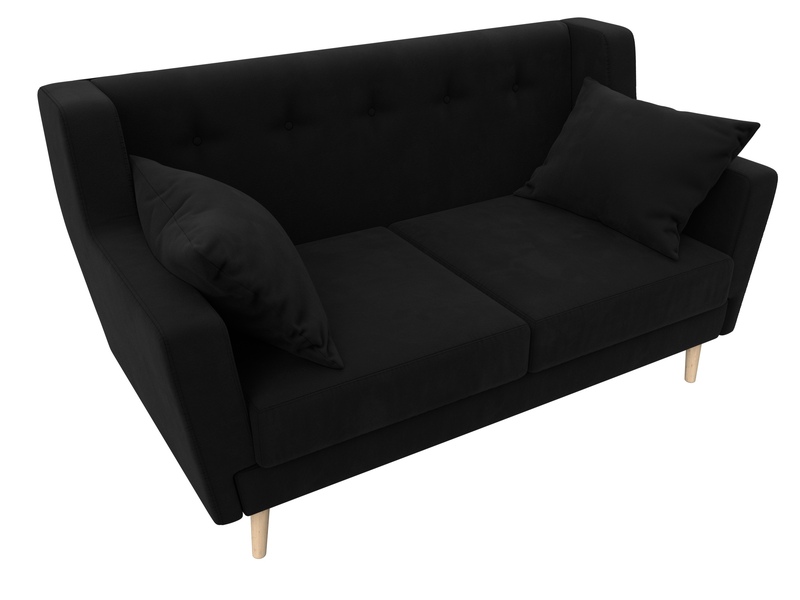 Диван кухонный прямой Брайтон 2, Микровельвет, Черный