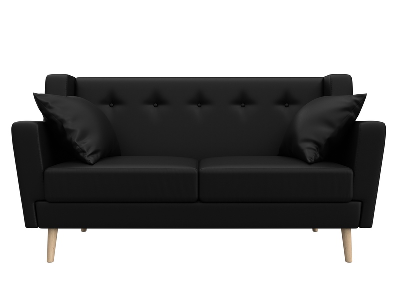 Диван кухонный прямой Брайтон 2, Экокожа, Черный