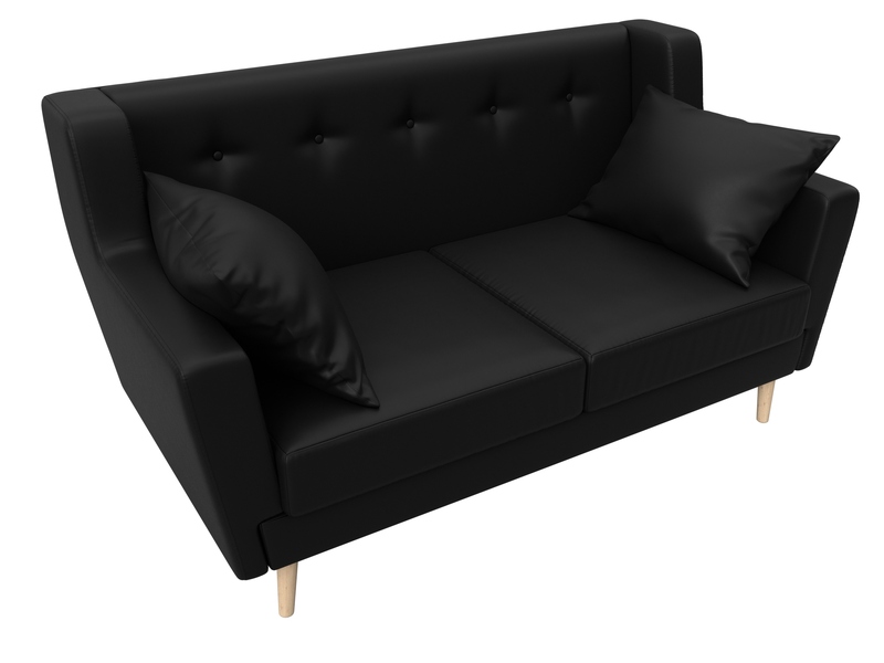 Диван кухонный прямой Брайтон 2, Экокожа, Черный