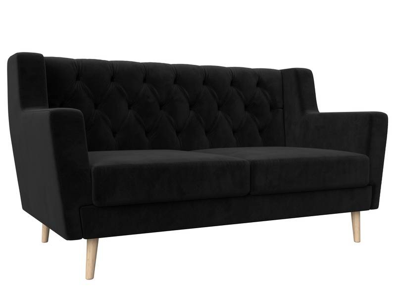 Диван кухонный прямой Брайтон 2 Люкс, Велюр, SEVEN 35 черный