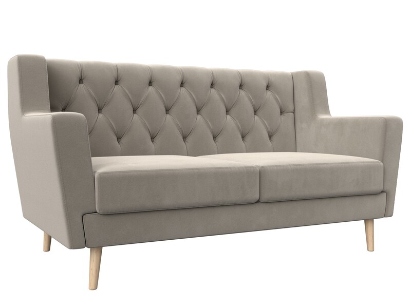 Диван кухонный прямой Брайтон 2 Люкс, Микровельвет, Бежевый