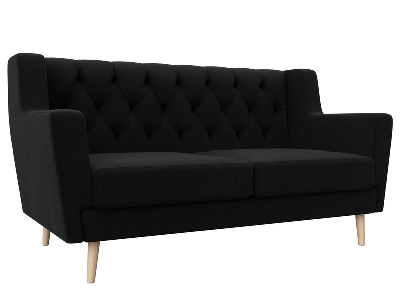 Диван кухонный прямой Брайтон 2 Люкс, Микровельвет, Черный