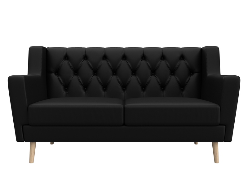 Диван кухонный прямой Брайтон 2 Люкс, Экокожа, Черный