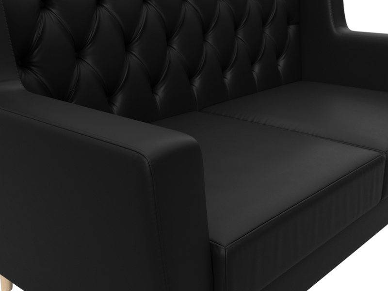 Диван кухонный прямой Брайтон 2 Люкс, Экокожа, Черный