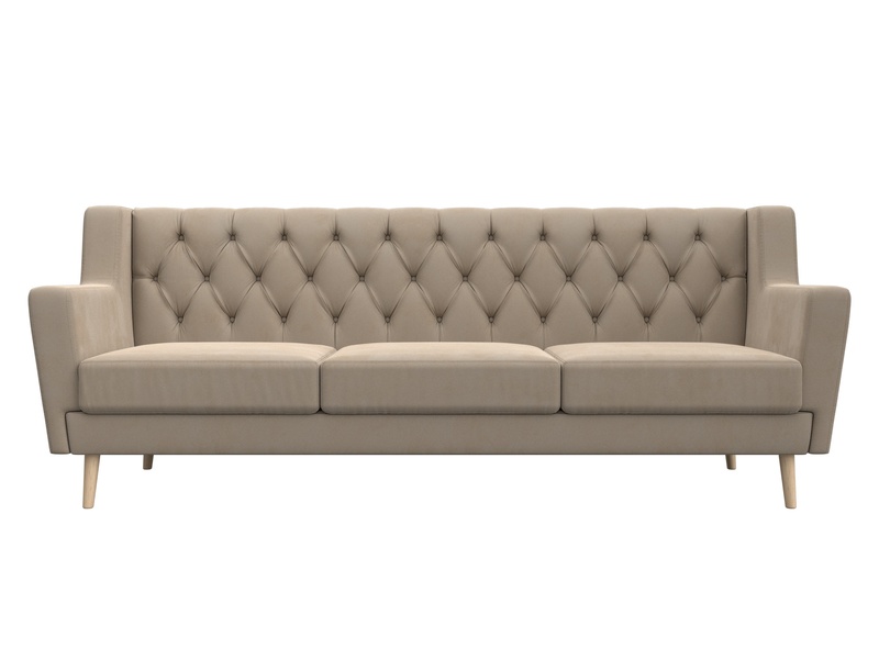 Диван кухонный прямой Брайтон 3 Люкс, Велюр, SEVEN 729 бежевый