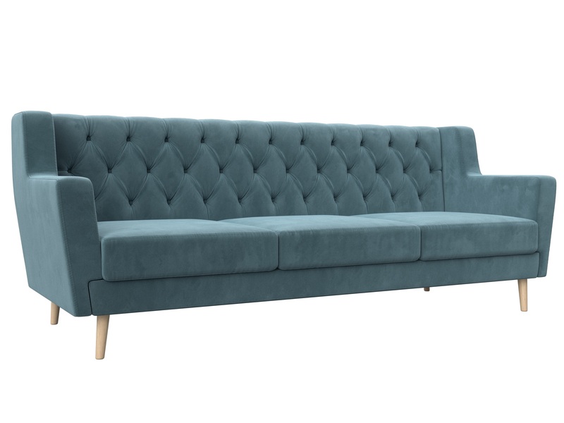 Диван кухонный прямой Брайтон 3 Люкс, Велюр, SEVEN 113 бирюзовый